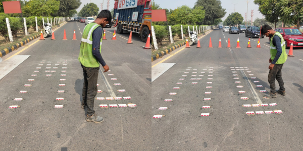 कोहरे में हादसे रोकने की तैयारी, ग्रेनो वेस्ट-130 मीटर रोड पर लग रहे रोड ब्लिंकर्स
